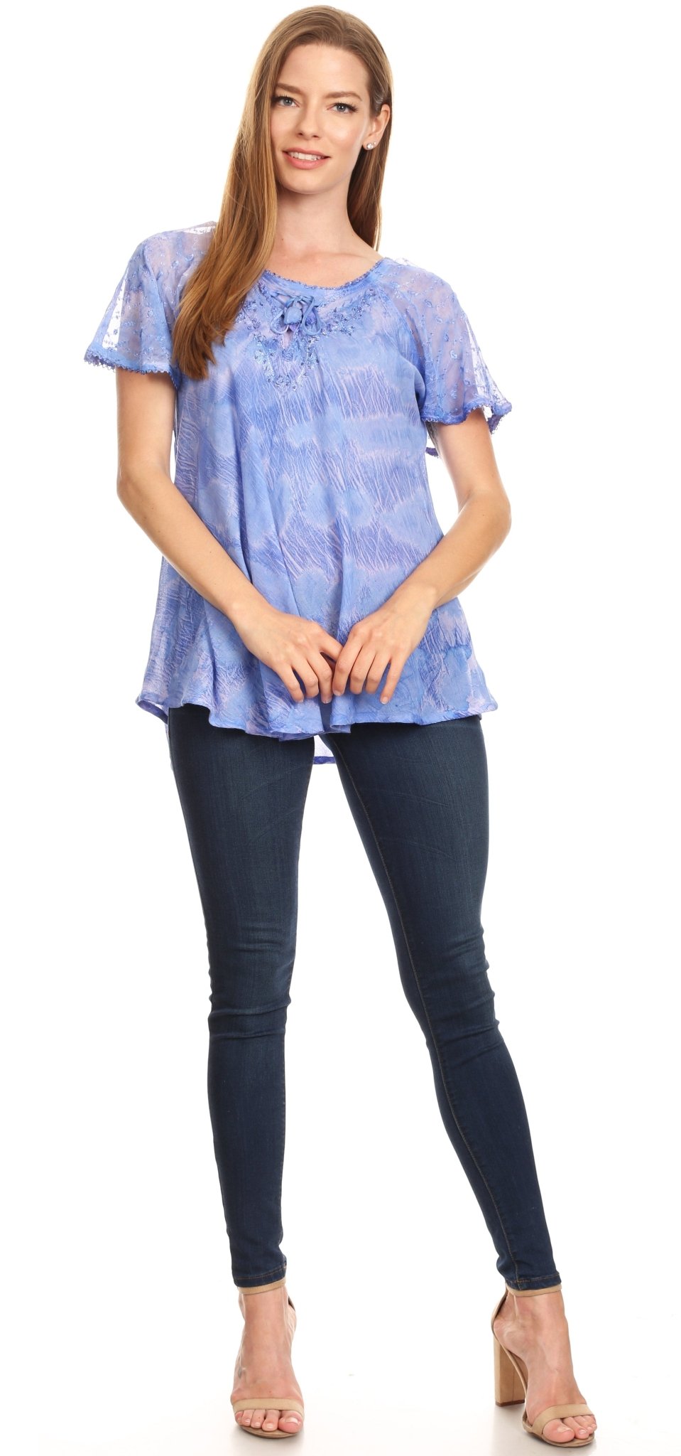 Sakkas Marzia Women's Loose Fit Short Sleeve Casual Tie Dye Batik Blouse Top Tunic tops La Vie Bien Sakkas Marzia Women's Loose Fit Short Sleeve Casual Tie Dye Batik Blouse Top Tunic