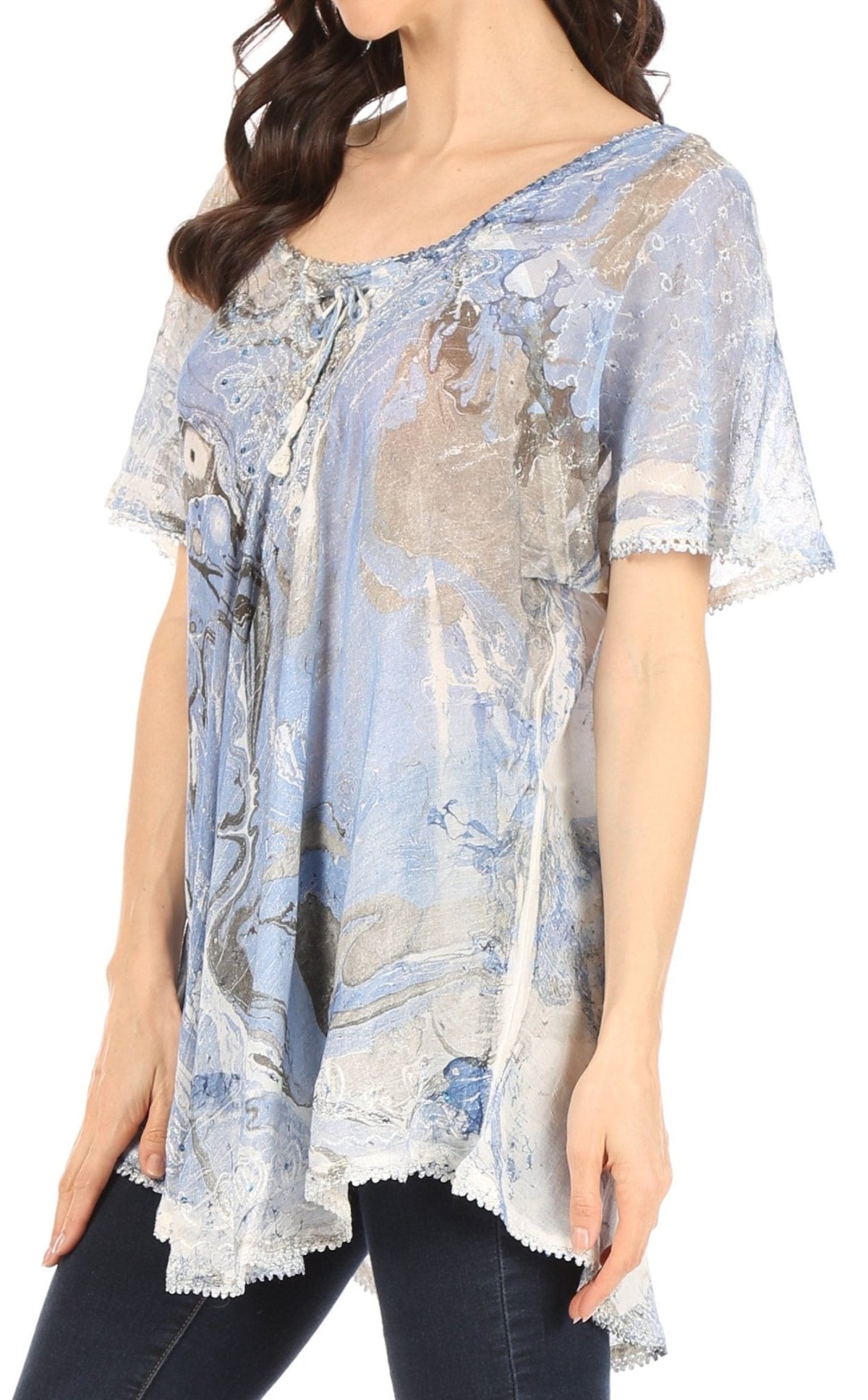 Sakkas Marzia Women's Loose Fit Short Sleeve Casual Tie Dye Batik Blouse Top Tunic tops La Vie Bien Sakkas Marzia Women's Loose Fit Short Sleeve Casual Tie Dye Batik Blouse Top Tunic