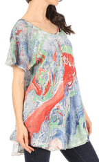 Sakkas Marzia Women's Loose Fit Short Sleeve Casual Tie Dye Batik Blouse Top Tunic tops La Vie Bien Sakkas Marzia Women's Loose Fit Short Sleeve Casual Tie Dye Batik Blouse Top Tunic