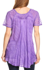 Sakkas Marzia Women's Loose Fit Short Sleeve Casual Tie Dye Batik Blouse Top Tunic tops La Vie Bien Sakkas Marzia Women's Loose Fit Short Sleeve Casual Tie Dye Batik Blouse Top Tunic