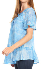 Sakkas Marzia Women's Loose Fit Short Sleeve Casual Tie Dye Batik Blouse Top Tunic tops La Vie Bien Sakkas Marzia Women's Loose Fit Short Sleeve Casual Tie Dye Batik Blouse Top Tunic