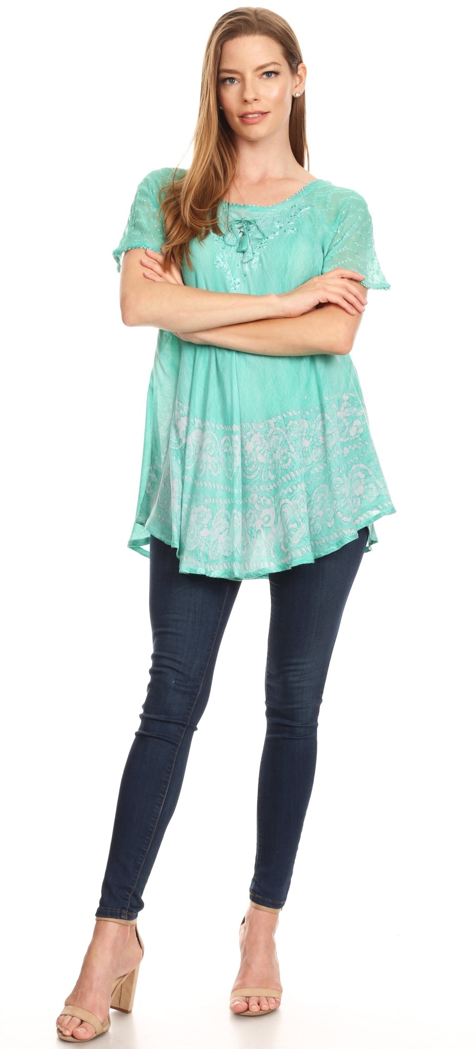 Sakkas Marzia Women's Loose Fit Short Sleeve Casual Tie Dye Batik Blouse Top Tunic tops La Vie Bien Sakkas Marzia Women's Loose Fit Short Sleeve Casual Tie Dye Batik Blouse Top Tunic