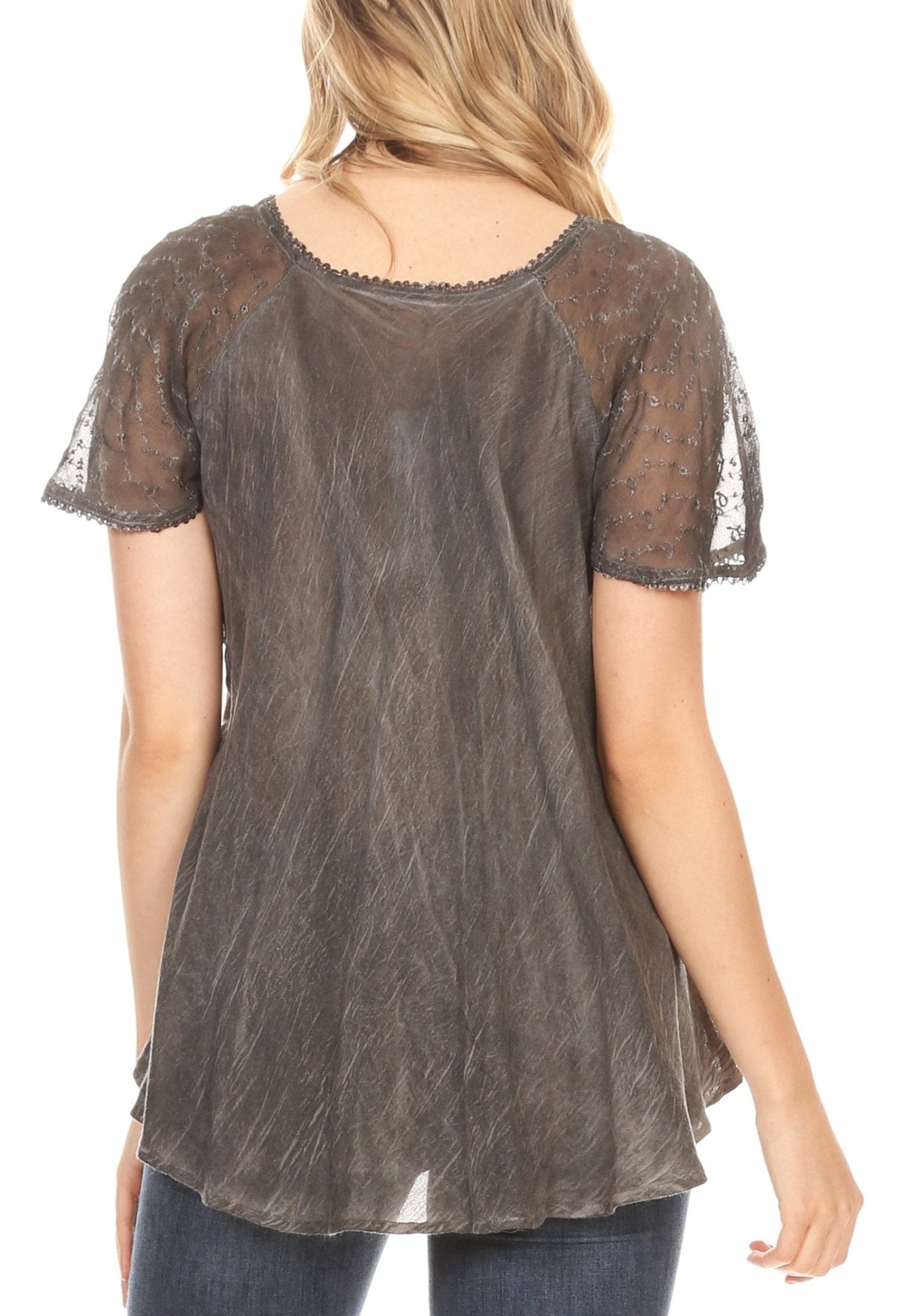 Sakkas Marzia Women's Loose Fit Short Sleeve Casual Tie Dye Batik Blouse Top Tunic tops La Vie Bien Sakkas Marzia Women's Loose Fit Short Sleeve Casual Tie Dye Batik Blouse Top Tunic