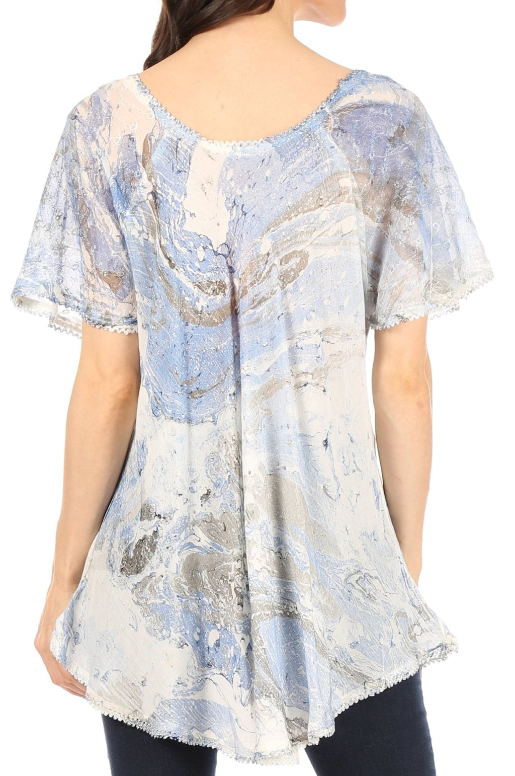 Sakkas Marzia Women's Loose Fit Short Sleeve Casual Tie Dye Batik Blouse Top Tunic tops La Vie Bien Sakkas Marzia Women's Loose Fit Short Sleeve Casual Tie Dye Batik Blouse Top Tunic