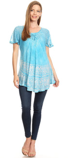 Sakkas Marzia Women's Loose Fit Short Sleeve Casual Tie Dye Batik Blouse Top Tunic tops La Vie Bien Sakkas Marzia Women's Loose Fit Short Sleeve Casual Tie Dye Batik Blouse Top Tunic