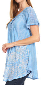 Sakkas Marzia Women's Loose Fit Short Sleeve Casual Tie Dye Batik Blouse Top Tunic tops La Vie Bien Sakkas Marzia Women's Loose Fit Short Sleeve Casual Tie Dye Batik Blouse Top Tunic