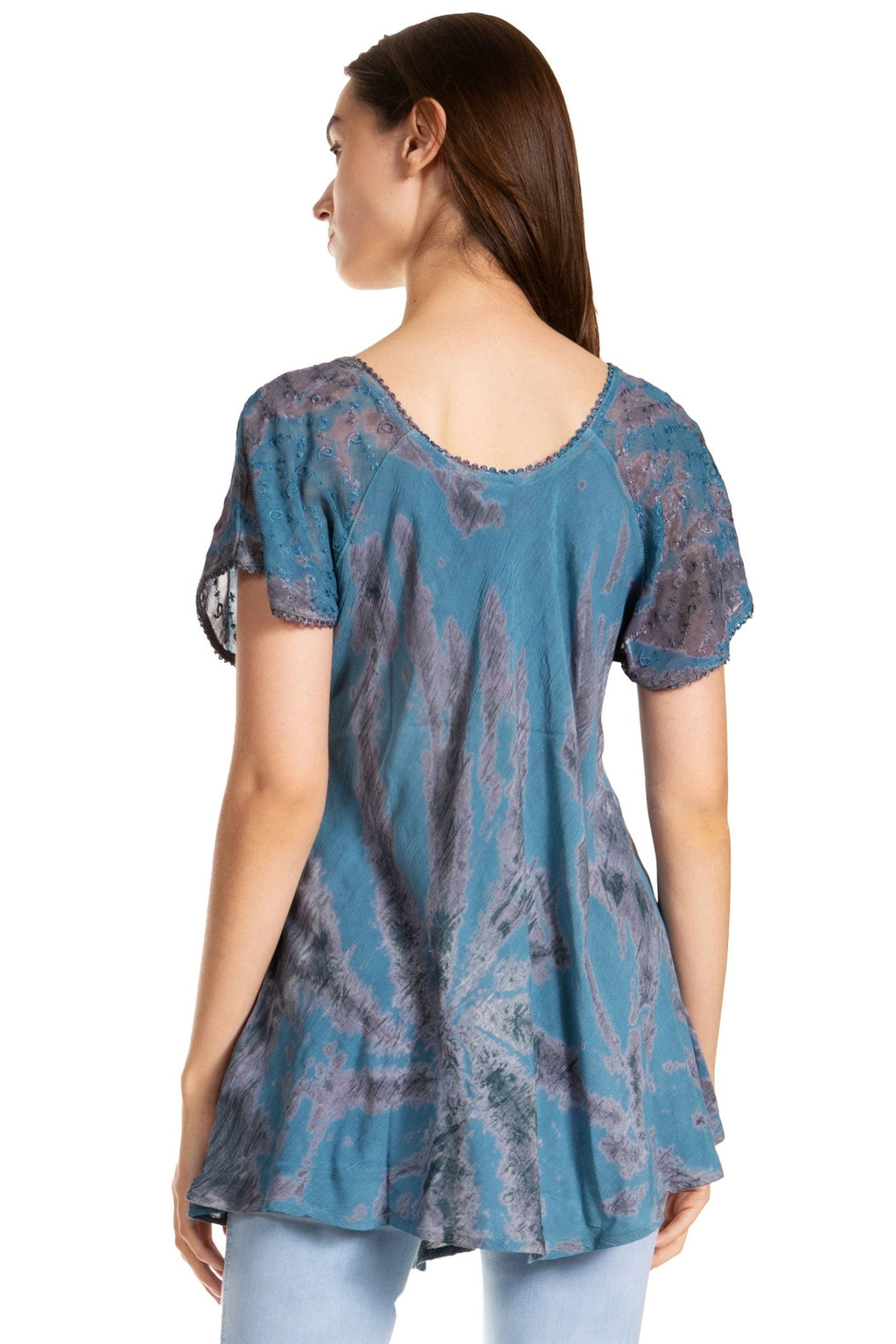 Sakkas Marzia Women's Loose Fit Short Sleeve Casual Tie Dye Batik Blouse Top Tunic tops La Vie Bien Sakkas Marzia Women's Loose Fit Short Sleeve Casual Tie Dye Batik Blouse Top Tunic