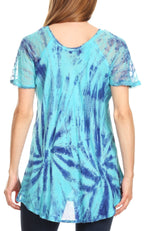 Sakkas Marzia Women's Loose Fit Short Sleeve Casual Tie Dye Batik Blouse Top Tunic tops La Vie Bien Sakkas Marzia Women's Loose Fit Short Sleeve Casual Tie Dye Batik Blouse Top Tunic