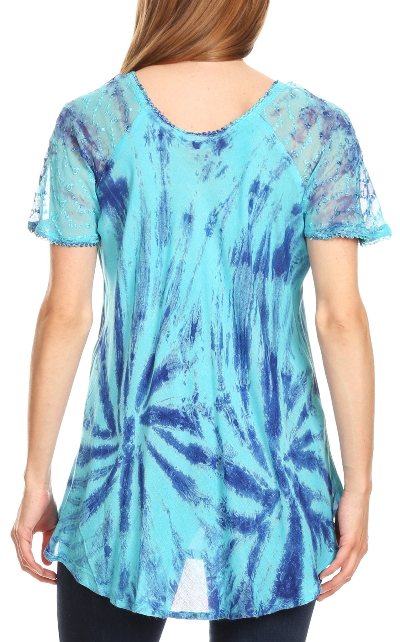 Sakkas Marzia Women's Loose Fit Short Sleeve Casual Tie Dye Batik Blouse Top Tunic tops La Vie Bien Sakkas Marzia Women's Loose Fit Short Sleeve Casual Tie Dye Batik Blouse Top Tunic