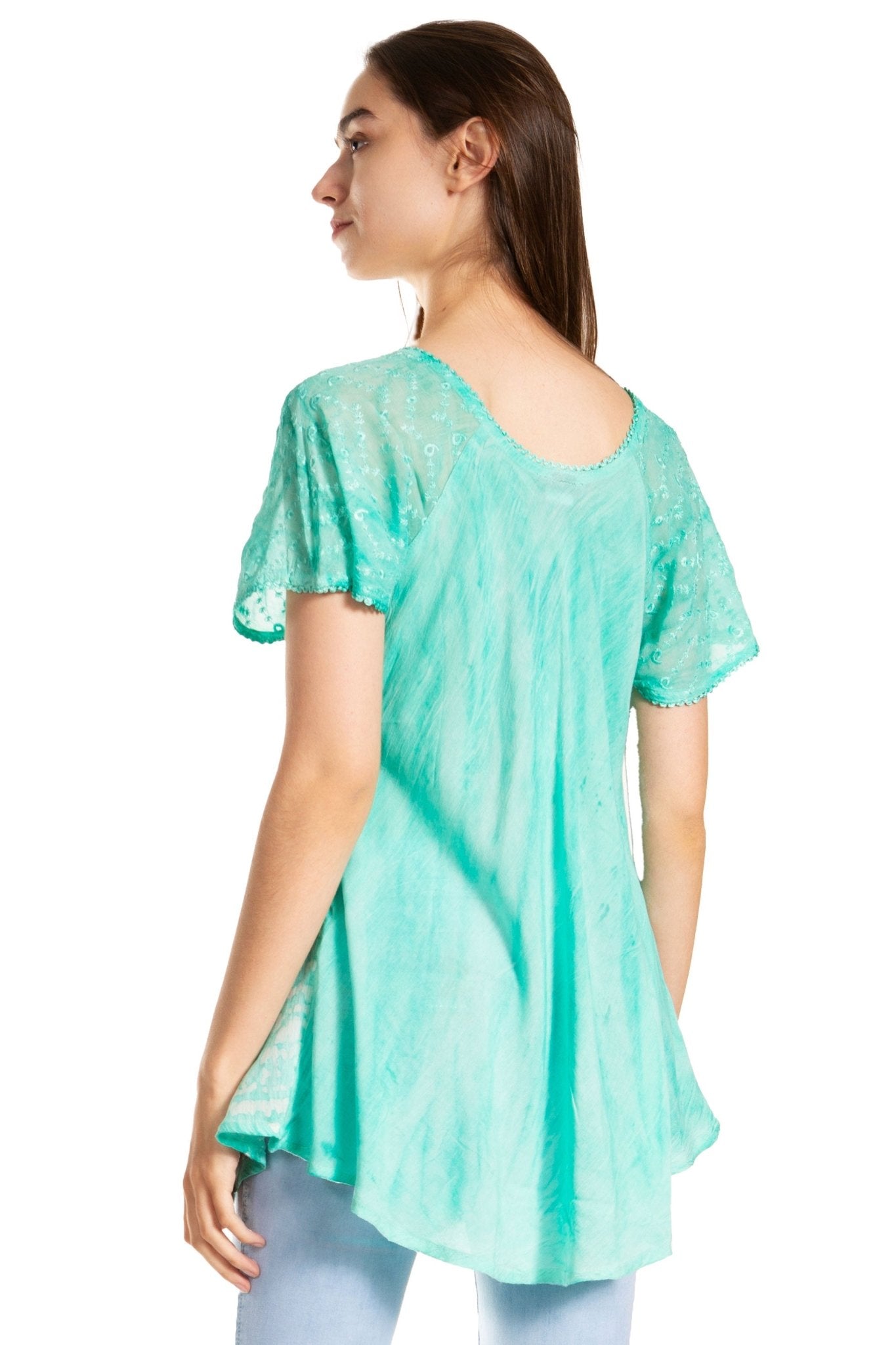 Sakkas Marzia Women's Loose Fit Short Sleeve Casual Tie Dye Batik Blouse Top Tunic tops La Vie Bien Sakkas Marzia Women's Loose Fit Short Sleeve Casual Tie Dye Batik Blouse Top Tunic