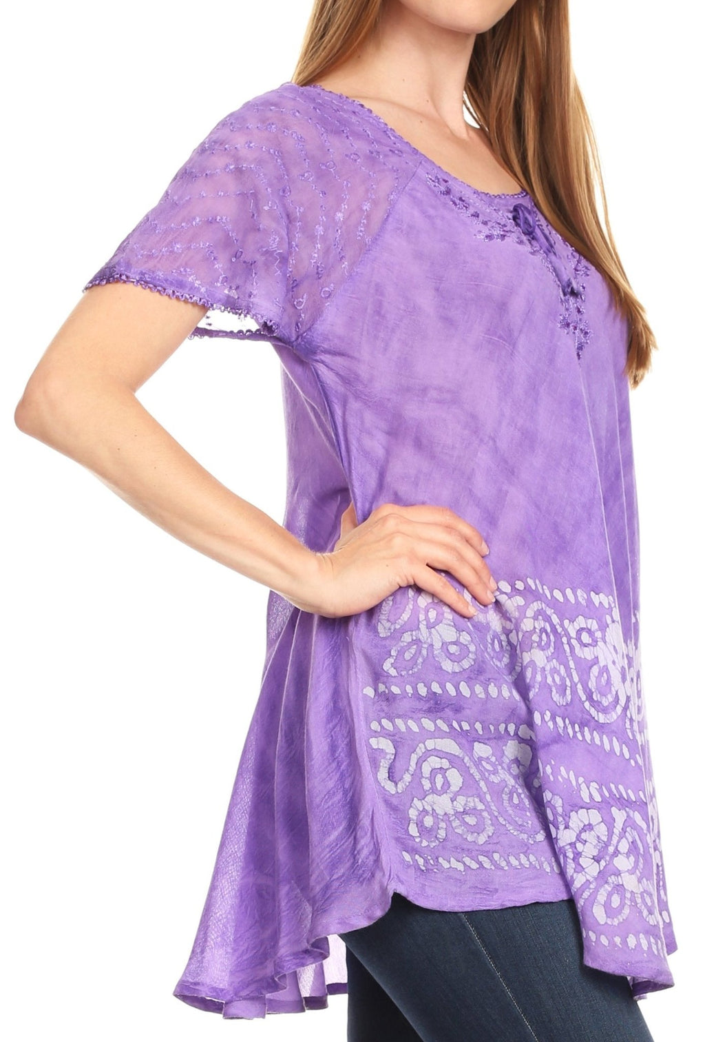 Sakkas Marzia Women's Loose Fit Short Sleeve Casual Tie Dye Batik Blouse Top Tunic tops La Vie Bien Sakkas Marzia Women's Loose Fit Short Sleeve Casual Tie Dye Batik Blouse Top Tunic
