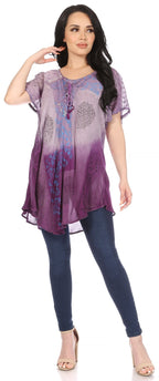 Sakkas Marzia Women's Loose Fit Short Sleeve Casual Tie Dye Batik Blouse Top Tunic tops La Vie Bien Sakkas Marzia Women's Loose Fit Short Sleeve Casual Tie Dye Batik Blouse Top Tunic