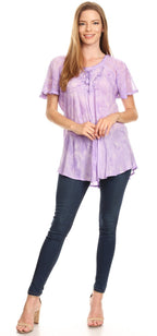 Sakkas Marzia Women's Loose Fit Short Sleeve Casual Tie Dye Batik Blouse Top Tunic tops La Vie Bien Sakkas Marzia Women's Loose Fit Short Sleeve Casual Tie Dye Batik Blouse Top Tunic