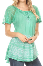 Sakkas Marzia Women's Loose Fit Short Sleeve Casual Tie Dye Batik Blouse Top Tunic tops La Vie Bien Sakkas Marzia Women's Loose Fit Short Sleeve Casual Tie Dye Batik Blouse Top Tunic