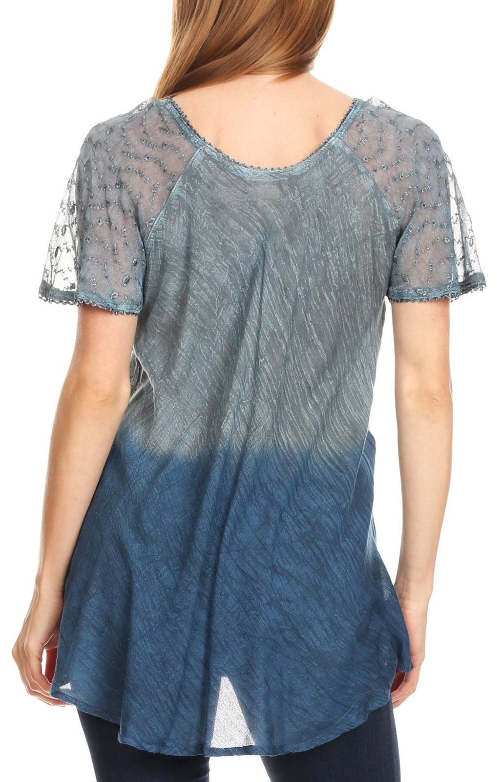 Sakkas Marzia Women's Loose Fit Short Sleeve Casual Tie Dye Batik Blouse Top Tunic tops La Vie Bien Sakkas Marzia Women's Loose Fit Short Sleeve Casual Tie Dye Batik Blouse Top Tunic