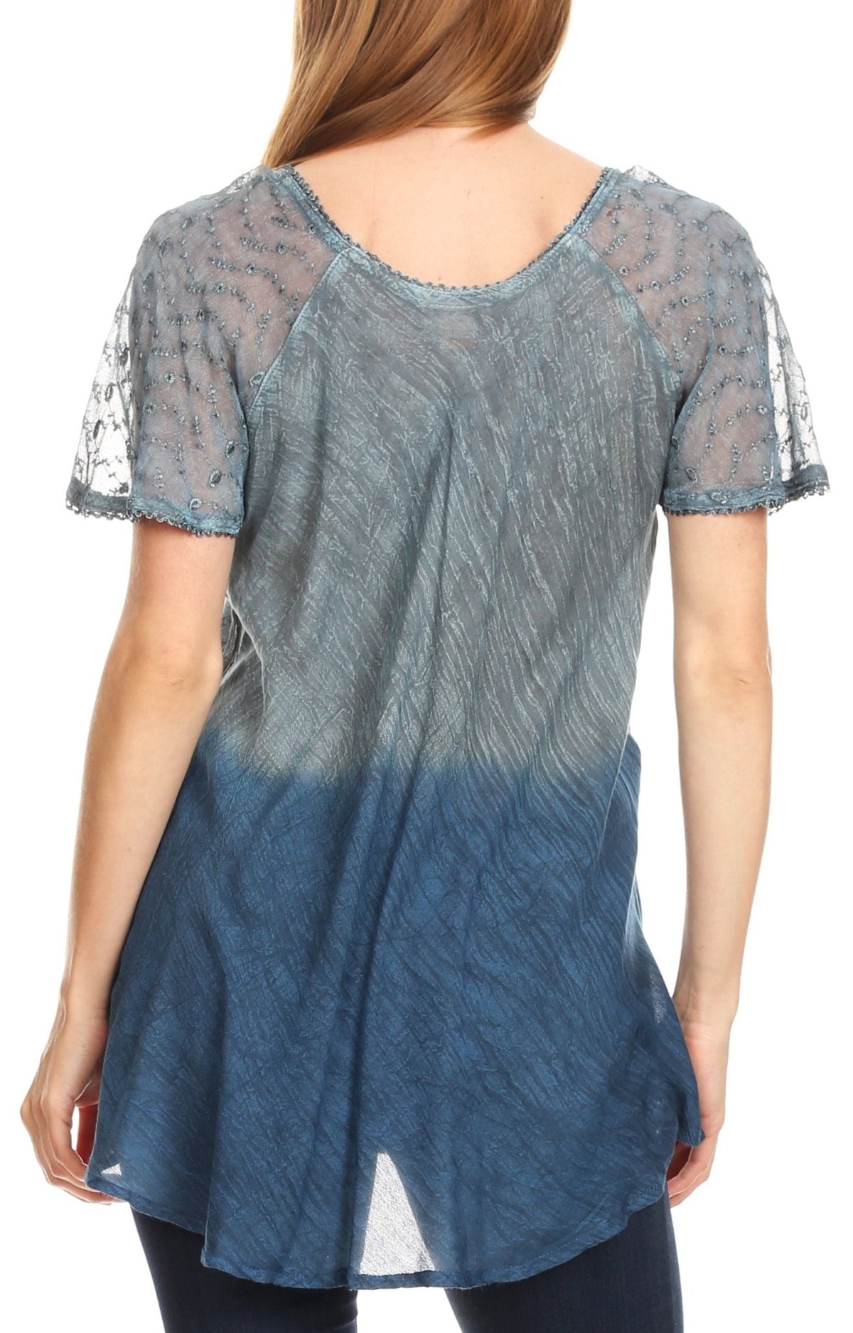 Sakkas Marzia Women's Loose Fit Short Sleeve Casual Tie Dye Batik Blouse Top Tunic tops La Vie Bien Sakkas Marzia Women's Loose Fit Short Sleeve Casual Tie Dye Batik Blouse Top Tunic