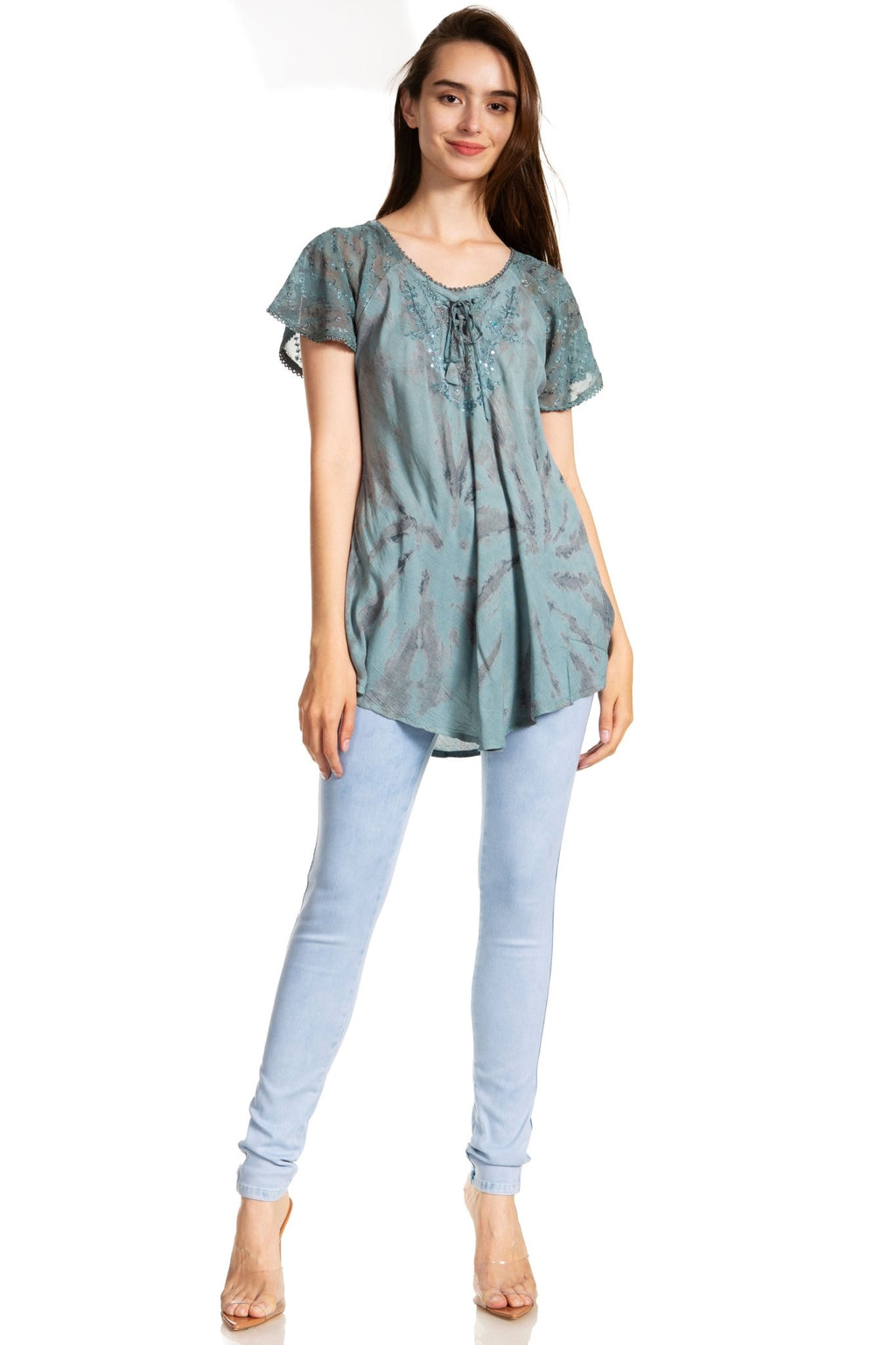 Sakkas Marzia Women's Loose Fit Short Sleeve Casual Tie Dye Batik Blouse Top Tunic tops La Vie Bien Sakkas Marzia Women's Loose Fit Short Sleeve Casual Tie Dye Batik Blouse Top Tunic