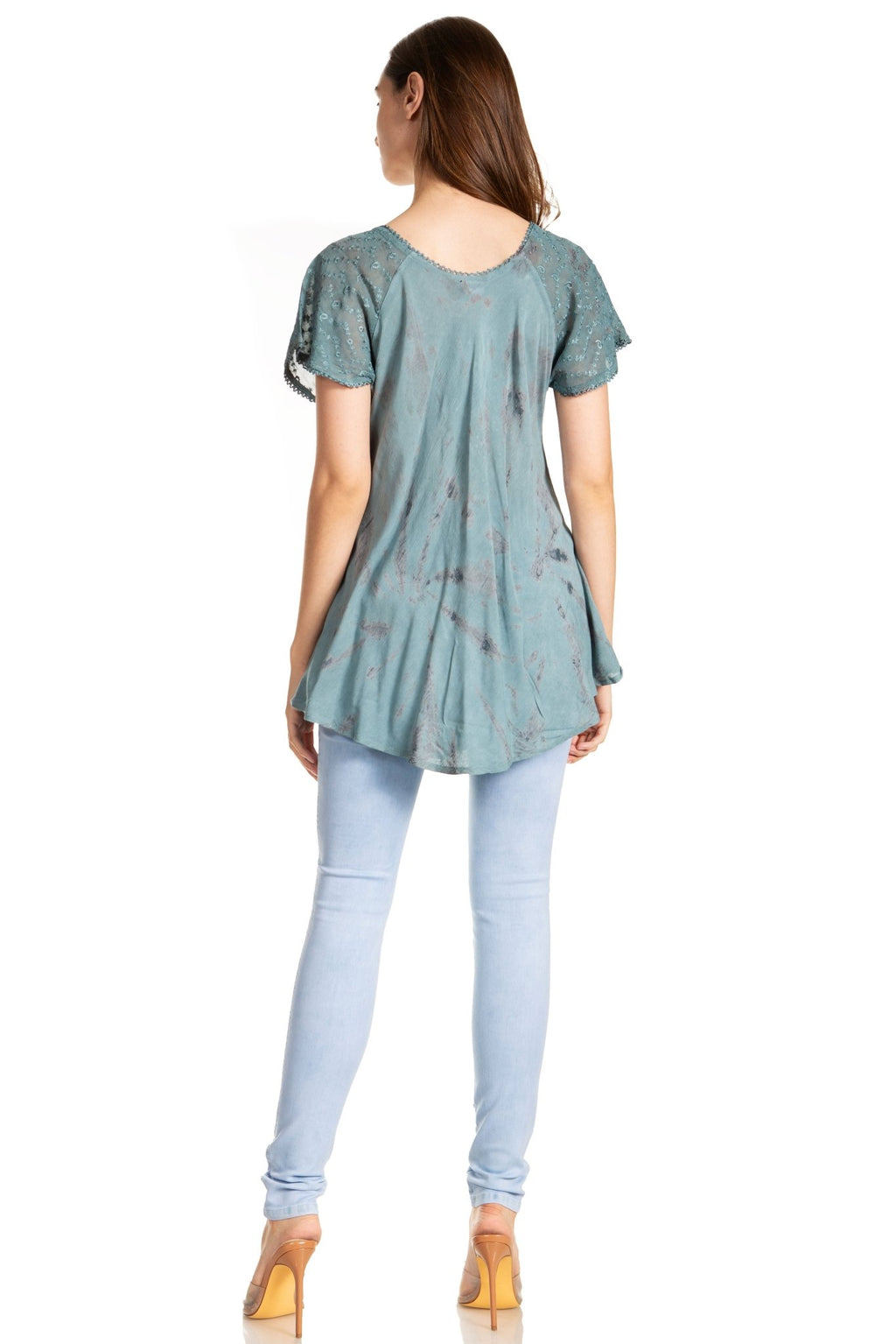 Sakkas Marzia Women's Loose Fit Short Sleeve Casual Tie Dye Batik Blouse Top Tunic tops La Vie Bien Sakkas Marzia Women's Loose Fit Short Sleeve Casual Tie Dye Batik Blouse Top Tunic