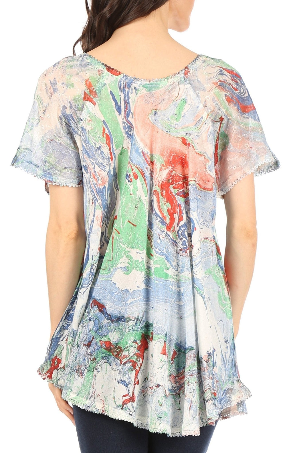 Sakkas Marzia Women's Loose Fit Short Sleeve Casual Tie Dye Batik Blouse Top Tunic tops La Vie Bien Sakkas Marzia Women's Loose Fit Short Sleeve Casual Tie Dye Batik Blouse Top Tunic
