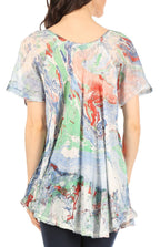 Sakkas Marzia Women's Loose Fit Short Sleeve Casual Tie Dye Batik Blouse Top Tunic tops La Vie Bien Sakkas Marzia Women's Loose Fit Short Sleeve Casual Tie Dye Batik Blouse Top Tunic