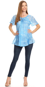 Sakkas Marzia Women's Loose Fit Short Sleeve Casual Tie Dye Batik Blouse Top Tunic tops La Vie Bien Sakkas Marzia Women's Loose Fit Short Sleeve Casual Tie Dye Batik Blouse Top Tunic