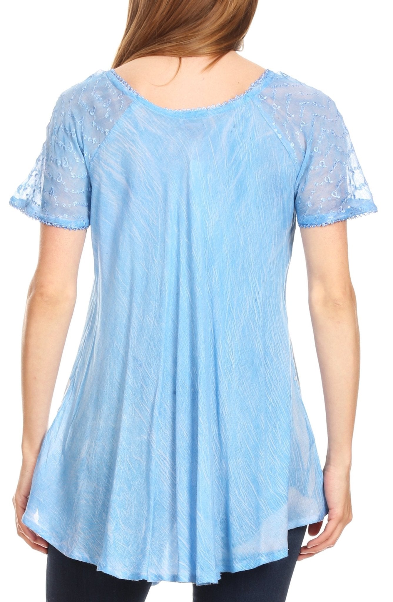 Sakkas Marzia Women's Loose Fit Short Sleeve Casual Tie Dye Batik Blouse Top Tunic tops La Vie Bien Sakkas Marzia Women's Loose Fit Short Sleeve Casual Tie Dye Batik Blouse Top Tunic
