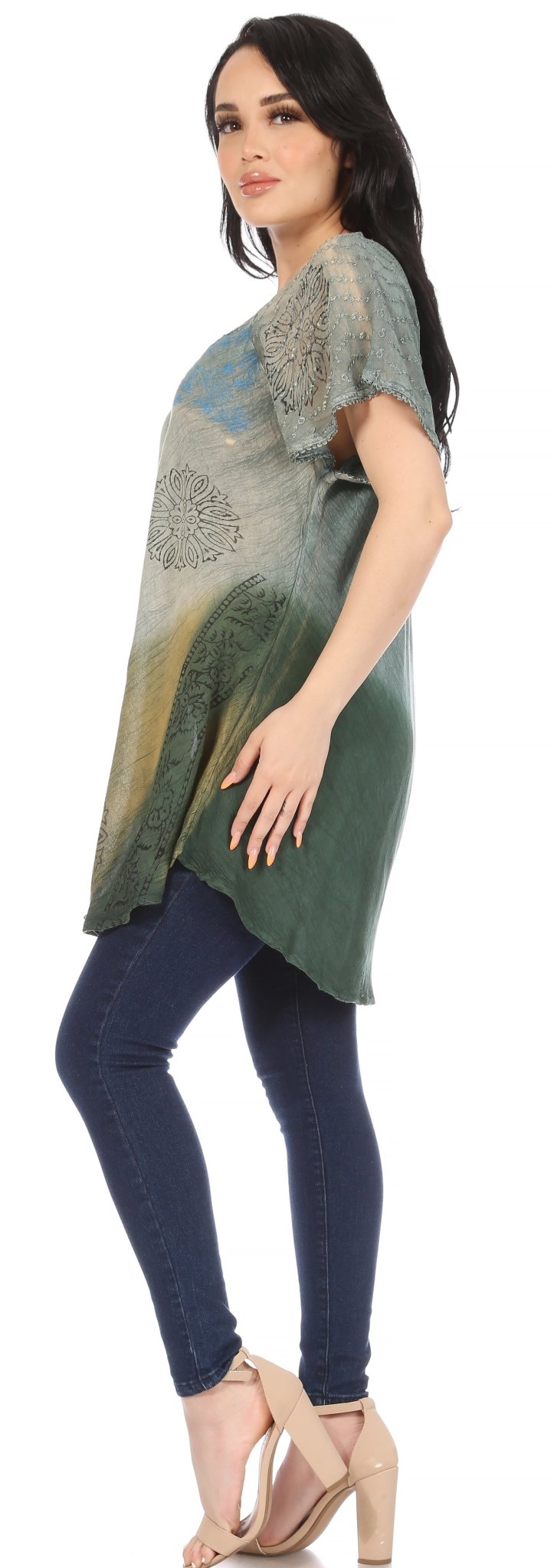 Sakkas Marzia Women's Loose Fit Short Sleeve Casual Tie Dye Batik Blouse Top Tunic tops La Vie Bien Sakkas Marzia Women's Loose Fit Short Sleeve Casual Tie Dye Batik Blouse Top Tunic