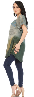 Sakkas Marzia Women's Loose Fit Short Sleeve Casual Tie Dye Batik Blouse Top Tunic tops La Vie Bien Sakkas Marzia Women's Loose Fit Short Sleeve Casual Tie Dye Batik Blouse Top Tunic