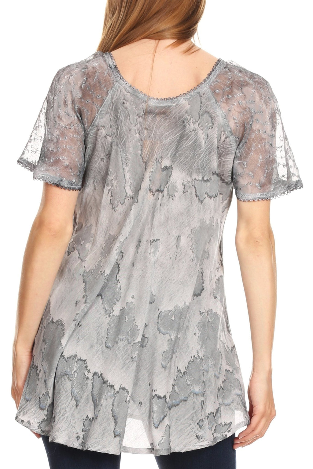 Sakkas Marzia Women's Loose Fit Short Sleeve Casual Tie Dye Batik Blouse Top Tunic tops La Vie Bien Sakkas Marzia Women's Loose Fit Short Sleeve Casual Tie Dye Batik Blouse Top Tunic