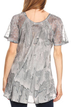 Sakkas Marzia Women's Loose Fit Short Sleeve Casual Tie Dye Batik Blouse Top Tunic tops La Vie Bien Sakkas Marzia Women's Loose Fit Short Sleeve Casual Tie Dye Batik Blouse Top Tunic