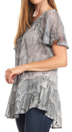 Sakkas Marzia Women's Loose Fit Short Sleeve Casual Tie Dye Batik Blouse Top Tunic tops La Vie Bien Sakkas Marzia Women's Loose Fit Short Sleeve Casual Tie Dye Batik Blouse Top Tunic