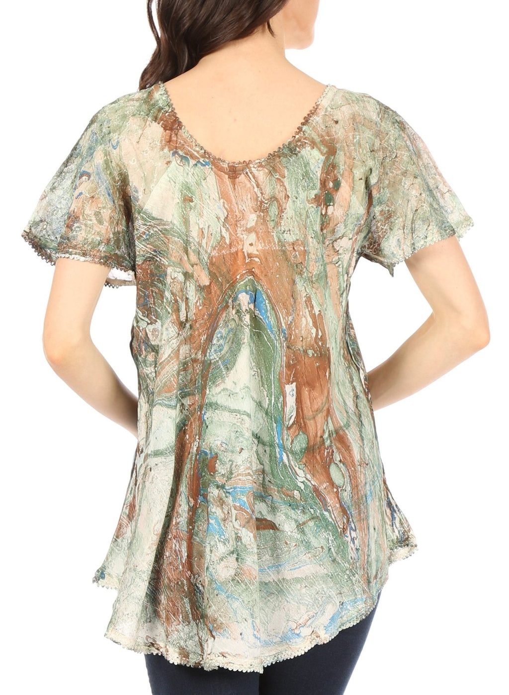 Sakkas Marzia Women's Loose Fit Short Sleeve Casual Tie Dye Batik Blouse Top Tunic tops La Vie Bien Sakkas Marzia Women's Loose Fit Short Sleeve Casual Tie Dye Batik Blouse Top Tunic