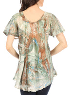 Sakkas Marzia Women's Loose Fit Short Sleeve Casual Tie Dye Batik Blouse Top Tunic tops La Vie Bien Sakkas Marzia Women's Loose Fit Short Sleeve Casual Tie Dye Batik Blouse Top Tunic