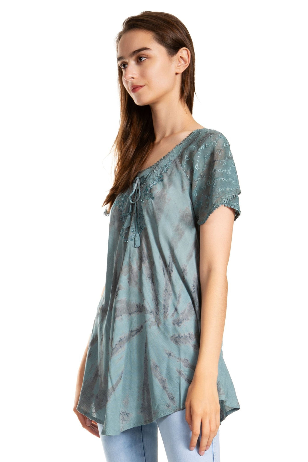 Sakkas Marzia Women's Loose Fit Short Sleeve Casual Tie Dye Batik Blouse Top Tunic tops La Vie Bien Sakkas Marzia Women's Loose Fit Short Sleeve Casual Tie Dye Batik Blouse Top Tunic