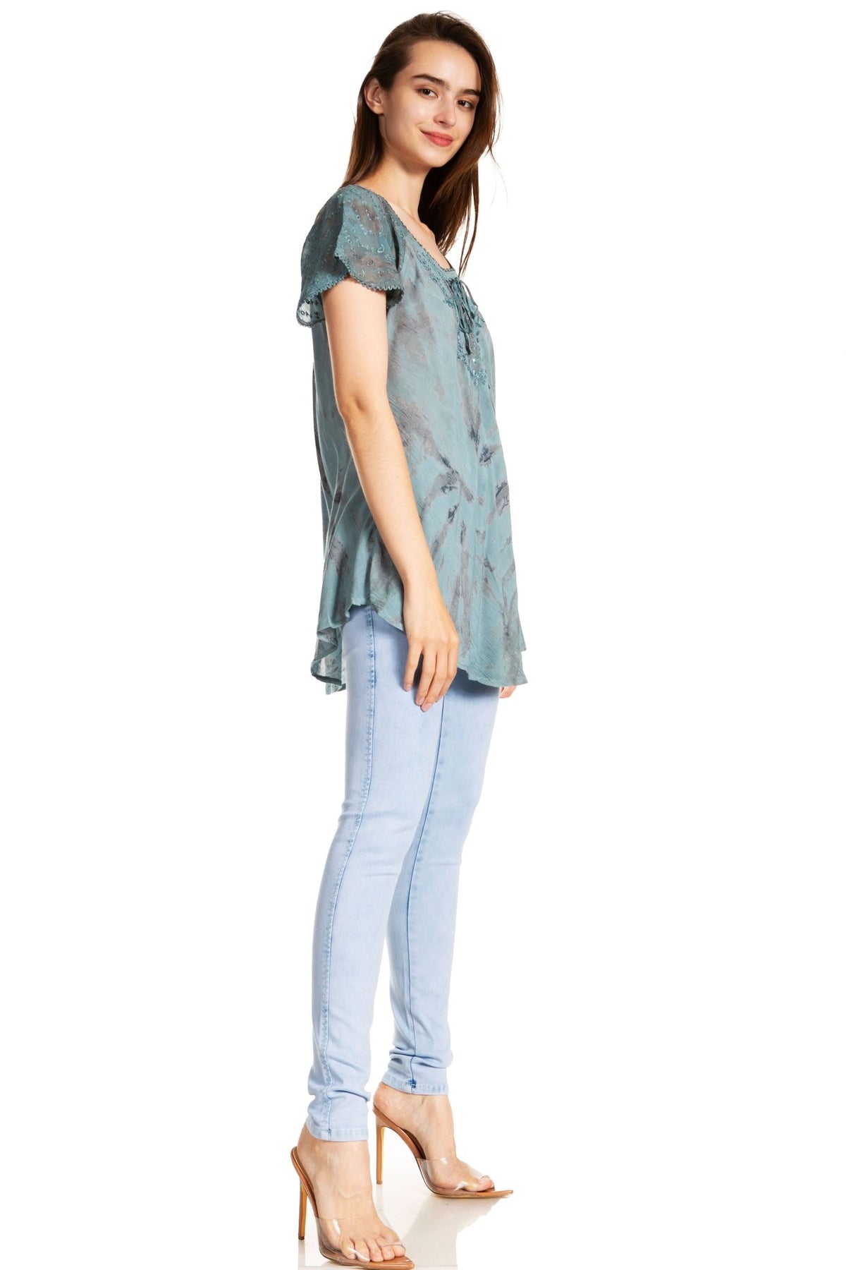 Sakkas Marzia Women's Loose Fit Short Sleeve Casual Tie Dye Batik Blouse Top Tunic tops La Vie Bien Sakkas Marzia Women's Loose Fit Short Sleeve Casual Tie Dye Batik Blouse Top Tunic