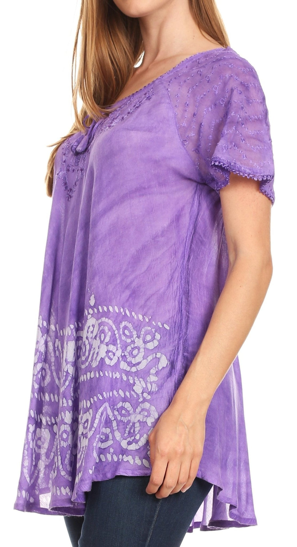 Sakkas Marzia Women's Loose Fit Short Sleeve Casual Tie Dye Batik Blouse Top Tunic tops La Vie Bien Sakkas Marzia Women's Loose Fit Short Sleeve Casual Tie Dye Batik Blouse Top Tunic
