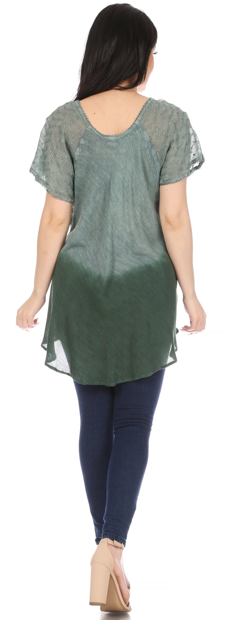 Sakkas Marzia Women's Loose Fit Short Sleeve Casual Tie Dye Batik Blouse Top Tunic tops La Vie Bien Sakkas Marzia Women's Loose Fit Short Sleeve Casual Tie Dye Batik Blouse Top Tunic