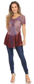 Sakkas Marzia Women's Loose Fit Short Sleeve Casual Tie Dye Batik Blouse Top Tunic tops La Vie Bien Sakkas Marzia Women's Loose Fit Short Sleeve Casual Tie Dye Batik Blouse Top Tunic