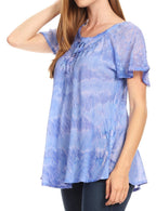 Sakkas Marzia Women's Loose Fit Short Sleeve Casual Tie Dye Batik Blouse Top Tunic tops La Vie Bien Sakkas Marzia Women's Loose Fit Short Sleeve Casual Tie Dye Batik Blouse Top Tunic