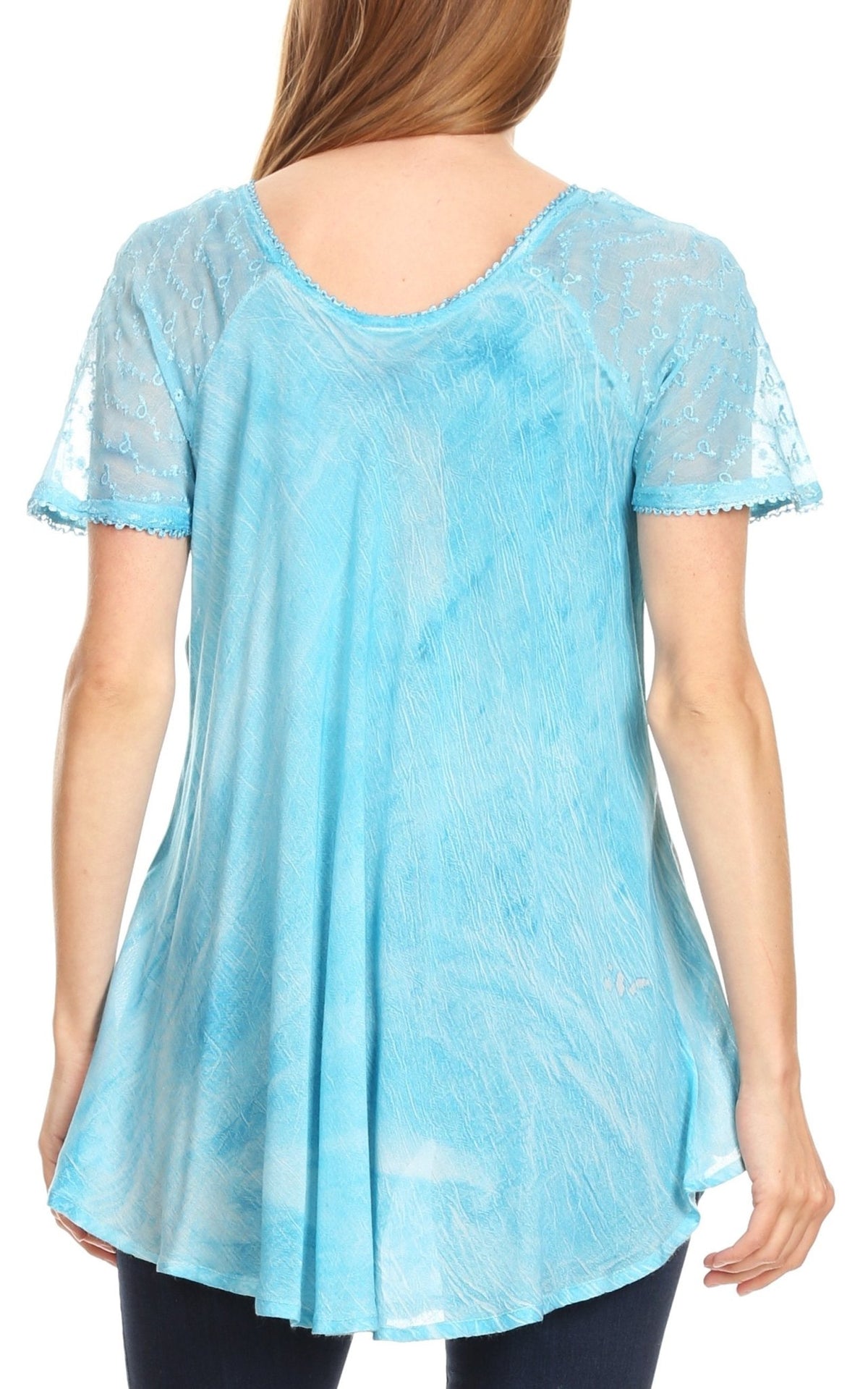 Sakkas Marzia Women's Loose Fit Short Sleeve Casual Tie Dye Batik Blouse Top Tunic tops La Vie Bien Sakkas Marzia Women's Loose Fit Short Sleeve Casual Tie Dye Batik Blouse Top Tunic
