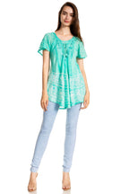 Sakkas Marzia Women's Loose Fit Short Sleeve Casual Tie Dye Batik Blouse Top Tunic tops La Vie Bien Sakkas Marzia Women's Loose Fit Short Sleeve Casual Tie Dye Batik Blouse Top Tunic