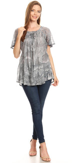 Sakkas Marzia Women's Loose Fit Short Sleeve Casual Tie Dye Batik Blouse Top Tunic tops La Vie Bien Sakkas Marzia Women's Loose Fit Short Sleeve Casual Tie Dye Batik Blouse Top Tunic