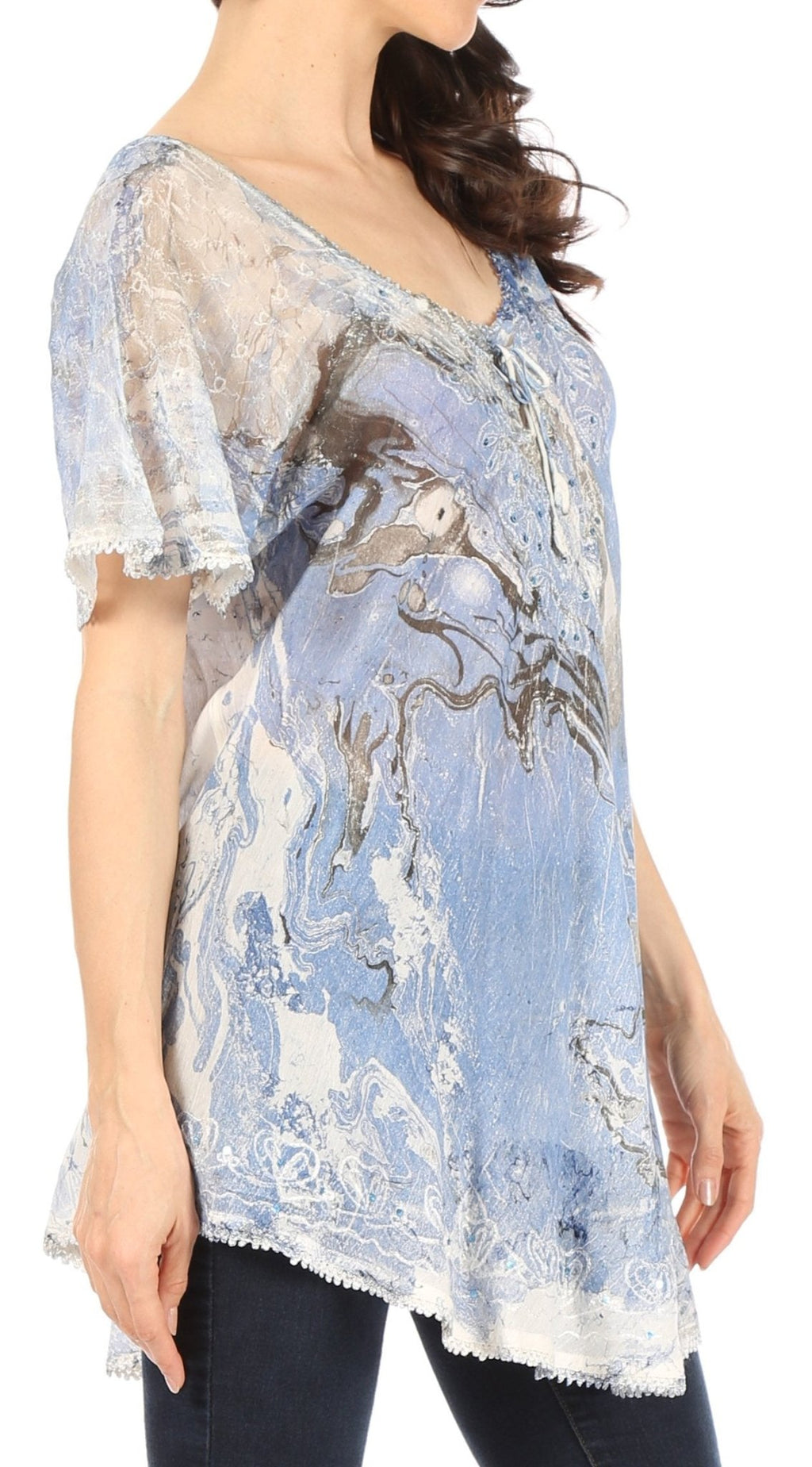 Sakkas Marzia Women's Loose Fit Short Sleeve Casual Tie Dye Batik Blouse Top Tunic tops La Vie Bien Sakkas Marzia Women's Loose Fit Short Sleeve Casual Tie Dye Batik Blouse Top Tunic