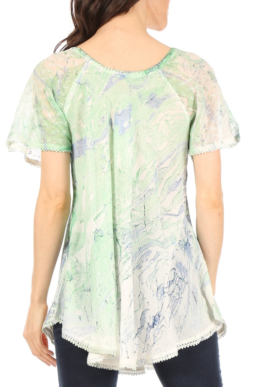 Sakkas Marzia Women's Loose Fit Short Sleeve Casual Tie Dye Batik Blouse Top Tunic tops La Vie Bien Sakkas Marzia Women's Loose Fit Short Sleeve Casual Tie Dye Batik Blouse Top Tunic