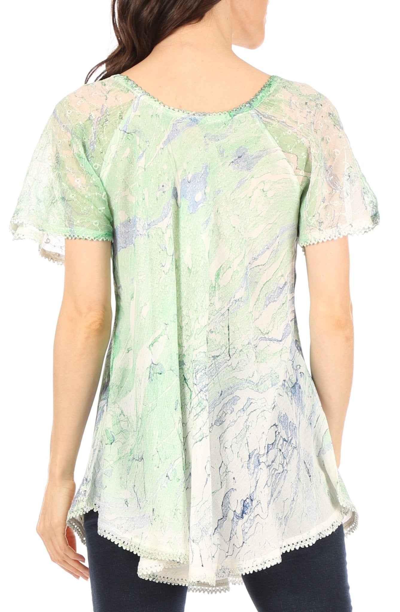 Sakkas Marzia Women's Loose Fit Short Sleeve Casual Tie Dye Batik Blouse Top Tunic tops La Vie Bien Sakkas Marzia Women's Loose Fit Short Sleeve Casual Tie Dye Batik Blouse Top Tunic