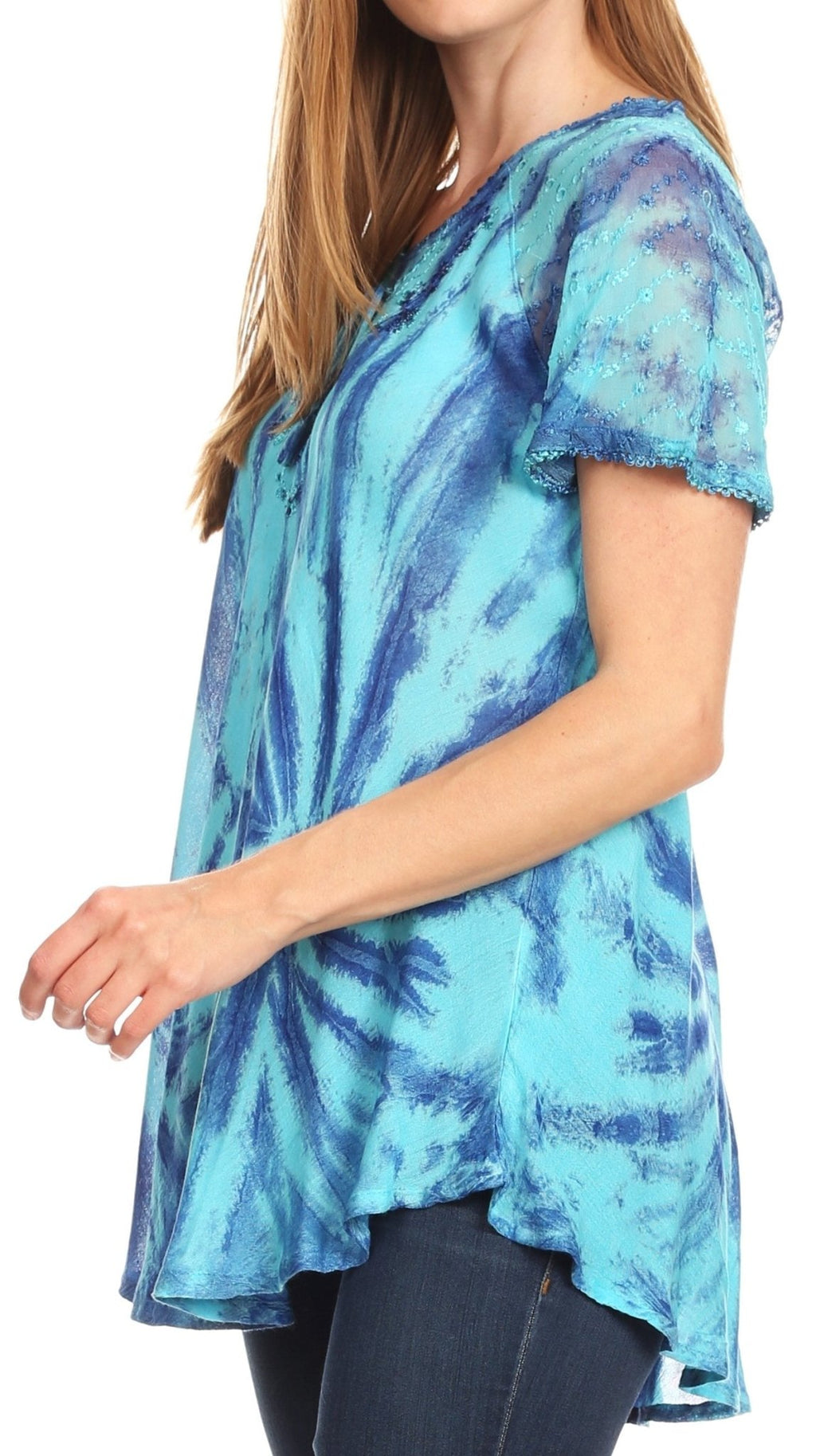 Sakkas Marzia Women's Loose Fit Short Sleeve Casual Tie Dye Batik Blouse Top Tunic tops La Vie Bien Sakkas Marzia Women's Loose Fit Short Sleeve Casual Tie Dye Batik Blouse Top Tunic