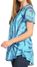 Sakkas Marzia Women's Loose Fit Short Sleeve Casual Tie Dye Batik Blouse Top Tunic tops La Vie Bien Sakkas Marzia Women's Loose Fit Short Sleeve Casual Tie Dye Batik Blouse Top Tunic