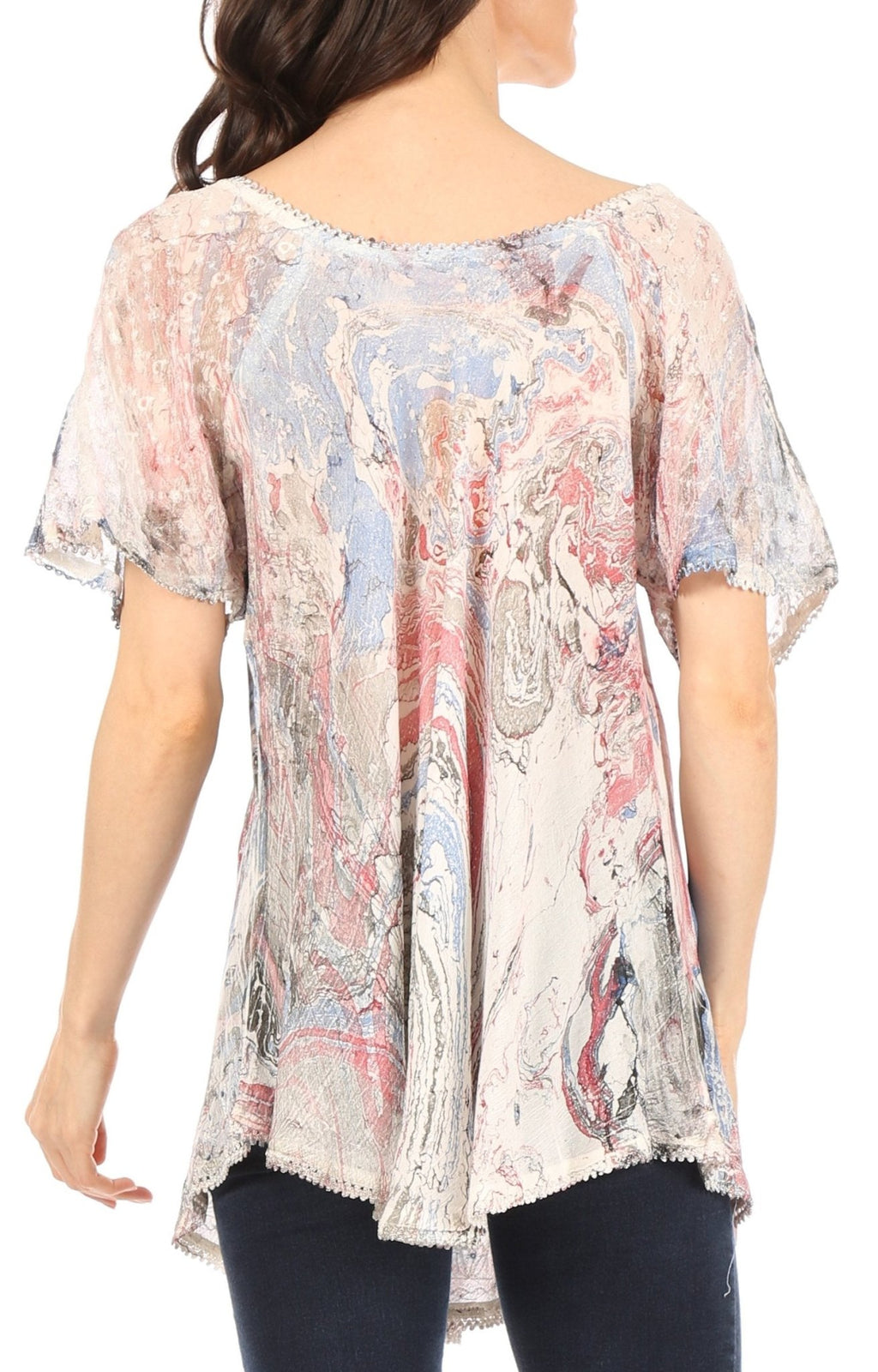Sakkas Marzia Women's Loose Fit Short Sleeve Casual Tie Dye Batik Blouse Top Tunic tops La Vie Bien Sakkas Marzia Women's Loose Fit Short Sleeve Casual Tie Dye Batik Blouse Top Tunic