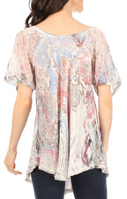Sakkas Marzia Women's Loose Fit Short Sleeve Casual Tie Dye Batik Blouse Top Tunic tops La Vie Bien Sakkas Marzia Women's Loose Fit Short Sleeve Casual Tie Dye Batik Blouse Top Tunic