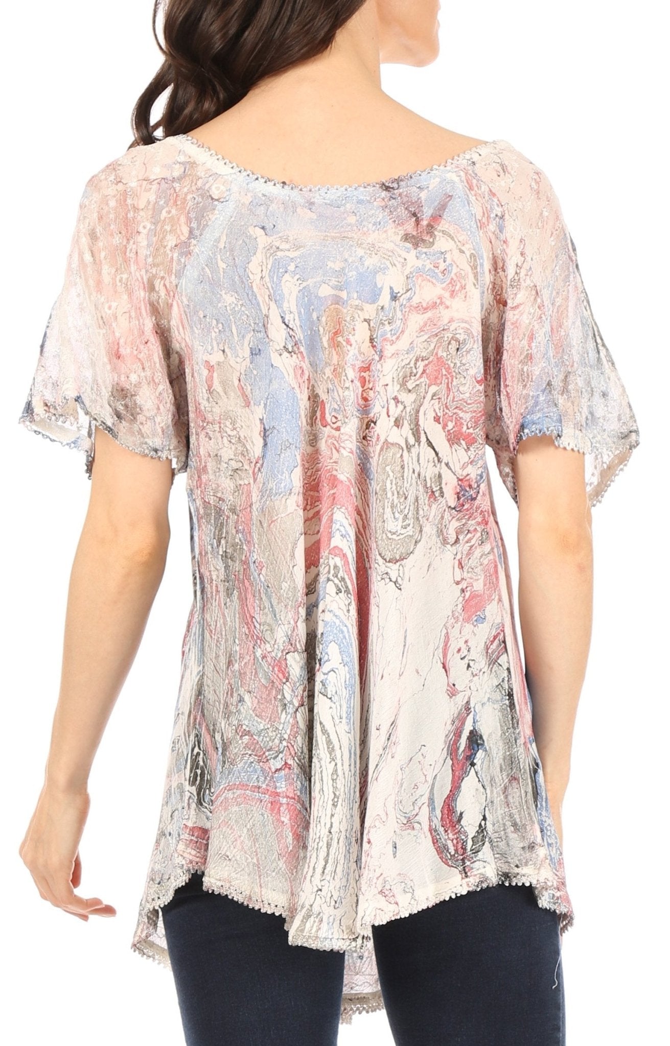 Sakkas Marzia Women's Loose Fit Short Sleeve Casual Tie Dye Batik Blouse Top Tunic tops La Vie Bien Sakkas Marzia Women's Loose Fit Short Sleeve Casual Tie Dye Batik Blouse Top Tunic